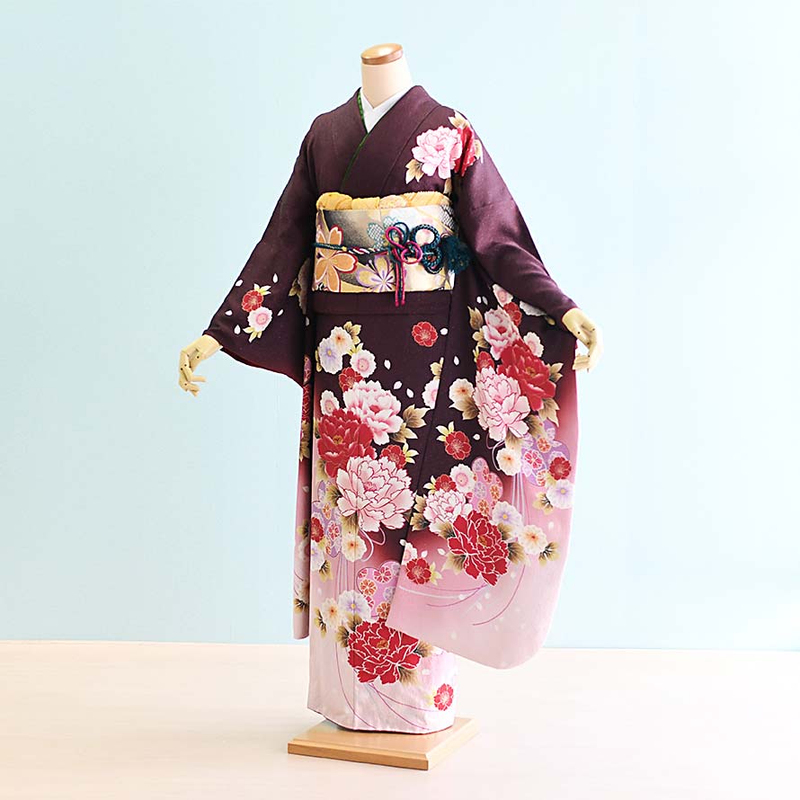 【レンタル】振袖レンタル 成人式 フルセット【FS0322】【茶/牡丹・花】｜東京レンタルいしょう　店