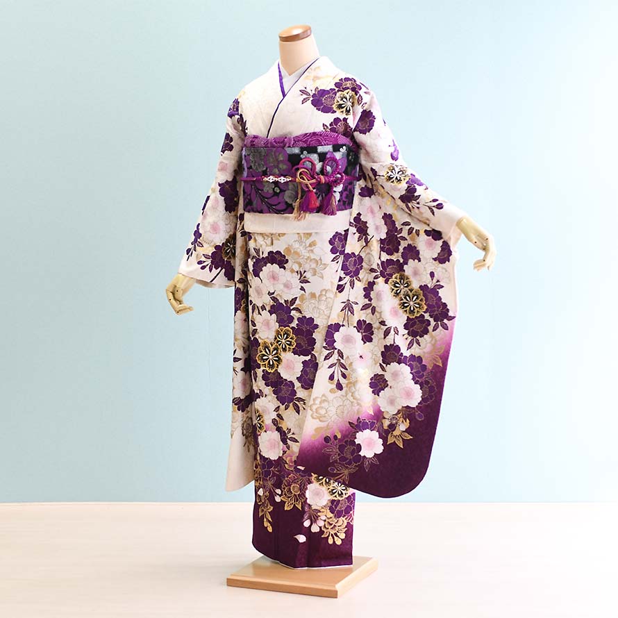 【レンタル】振袖レンタル 成人式 フルセット【FS0346】【白・紫/花】