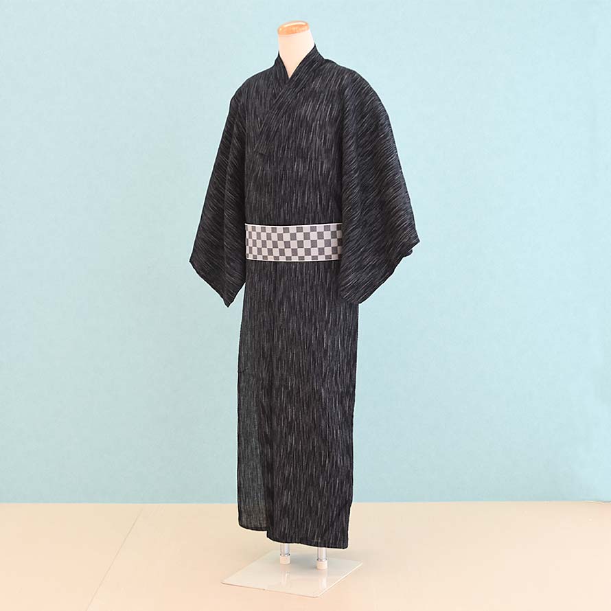 【レンタル】浴衣レンタル メンズ ゆかた【YM0002】【黒/縞】30代/40代/50代/60代|東京レンタルいしょう 店