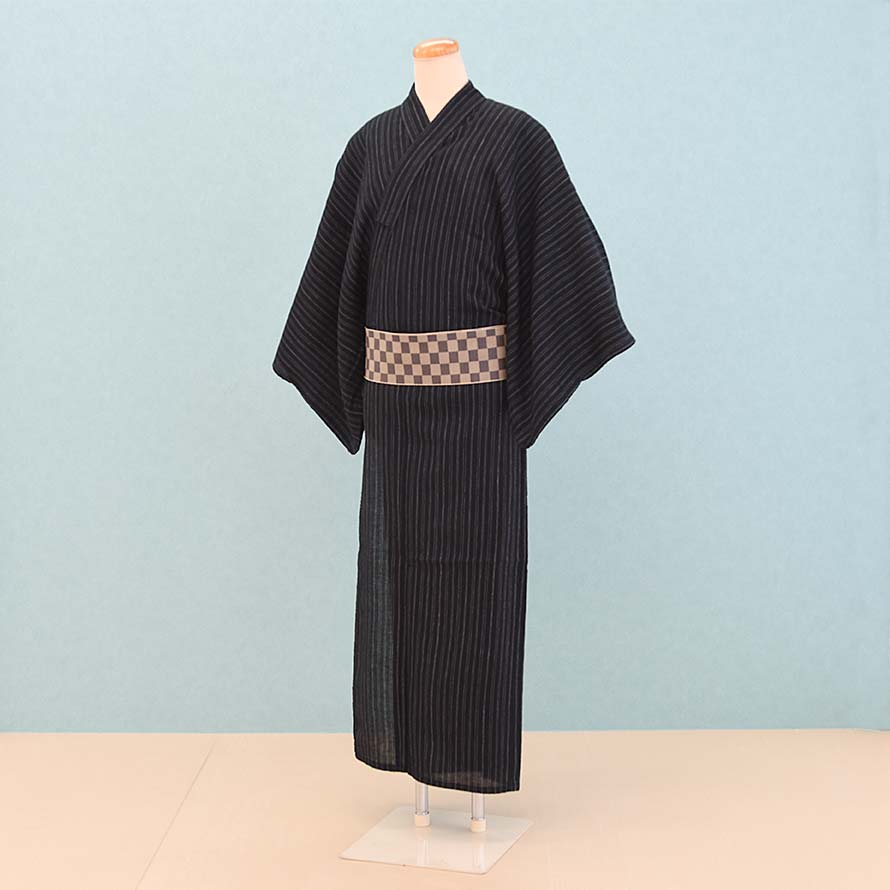 【レンタル】浴衣レンタル メンズ ゆかた【YM0005】【黒/縞】30代/40代/50代/60代｜東京レンタルいしょう　店