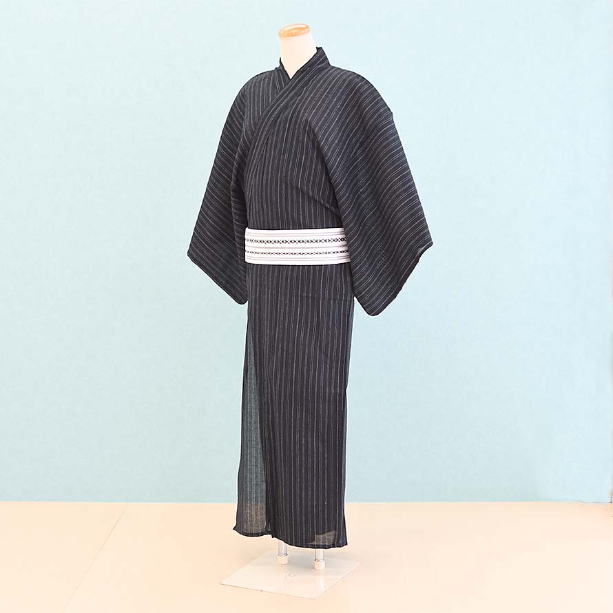 【レンタル】浴衣レンタル メンズ ゆかた【YM0008】【黒/縞】30代/40代/50代/60代