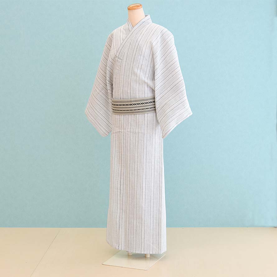 【レンタル】浴衣レンタル メンズ ゆかた【YM0011】【白/縞】30代/40代/50代/60代