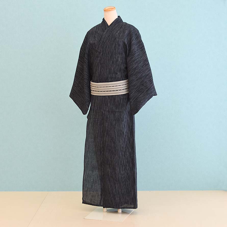 【レンタル】浴衣レンタル メンズ ゆかた【YM0016】【黒/縞】30代/40代/50代/60代