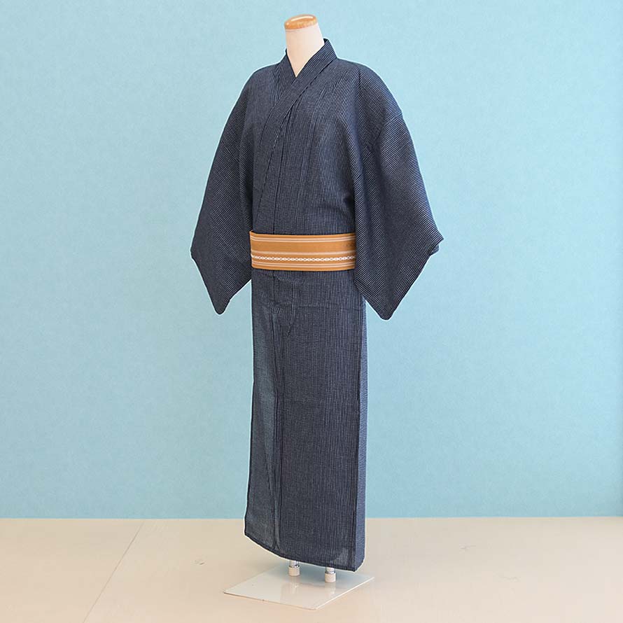 【レンタル】浴衣レンタル メンズ ゆかた【YM0024】【紺/縞】30代/40代/50代/60代