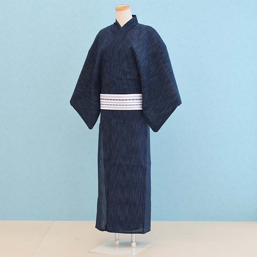 【レンタル】浴衣レンタル メンズ ゆかた【YM0028】【紺・青/縞】30代/40代/50代/60代