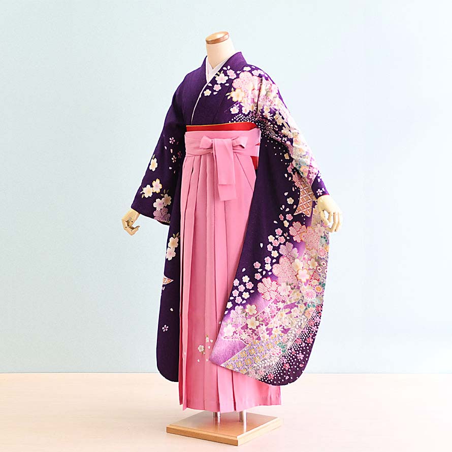 【レンタル】卒業式 袴 レンタル セット 女【FH0028】【紫/古典|ピンク/刺繍】