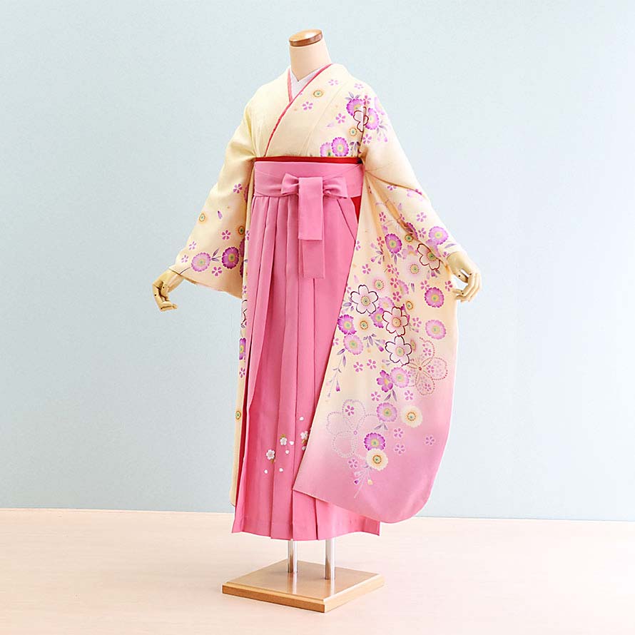 【レンタル】卒業式 袴 レンタル セット 女【FH0401】【黄/花柄|ピンク/刺繍】