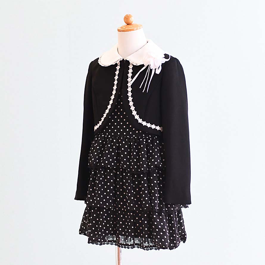 【レンタル】子供服 フォーマル レンタル 女の子【FG0002】【120】【黒/水玉】【DECORA PINKY'S】女の子 子供 スーツ レンタル/入学式/卒業式/卒園式/七五三/お呼ばれ/結婚式/冠婚葬祭/お受験服
