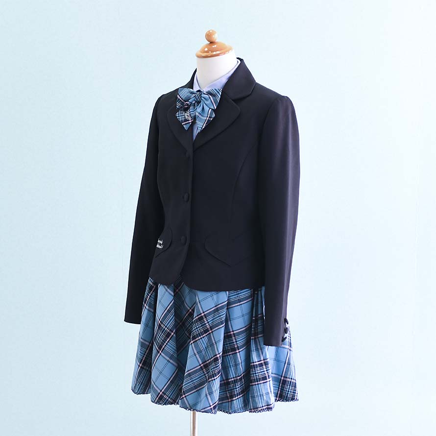 【レンタル】子供服 フォーマル レンタル 女の子【FG0029】【160】【黒・水色/チェック】【hiromichi nakano】女の子 子供 スーツ レンタル/入学式/卒業式/卒園式/七五三/お呼ばれ/結婚式/冠婚葬祭/お受験服｜東京レンタルいしょう　店