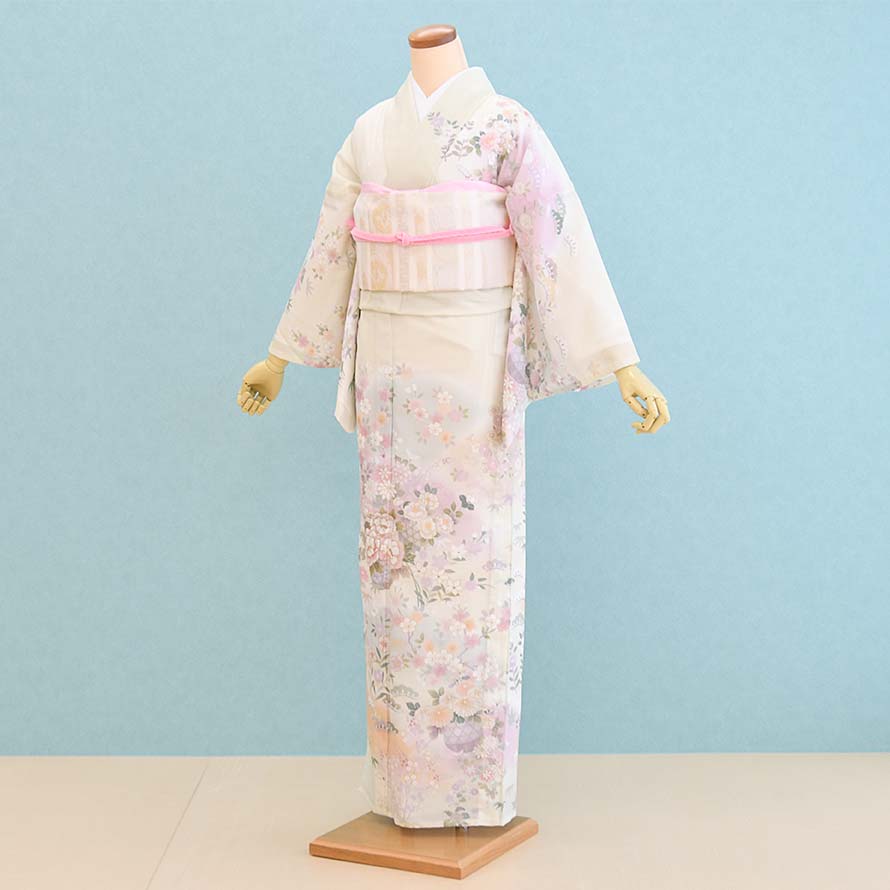 【レンタル】夏用絽 訪問着 レンタル フルセット 【HM9004】【うす黄緑/花・花かご】【夏用・絽】着物 レンタル 訪問着/結婚式/結納/入学式/卒業式/入園式/卒園式/お宮参り/七五三/母/ママ