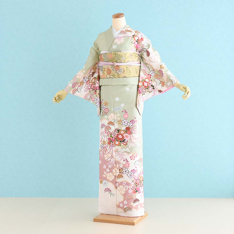 【レンタル】訪問着 レンタル フルセット【HM0036】【うぐいす色/花】【HL(アッシュエル)】着物 レンタル 訪問着/結婚式/結納/入学式/卒業式/入園式/卒園式/お宮参り/七五三/母/ママ|東京レンタルいしょう 店