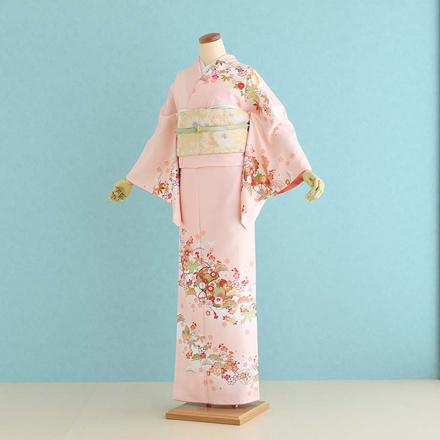 【レンタル】訪問着 レンタル フルセット【HM0037】【サーモンピンク/花】【HL（アッシュエル）】着物 レンタル 訪問着/結婚式/結納/入学式/卒業式/入園式/卒園式/お宮参り/七五三/母/ママ