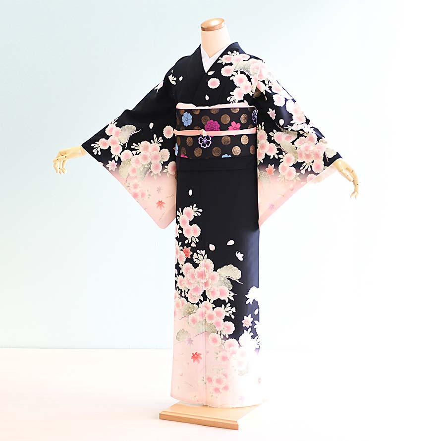 【レンタル】訪問着 レンタル フルセット 【HM0009】【黒/花柄】【九重×藤本美貴】着物 レンタル 訪問着/結婚式/結納/入学式/卒業式/入園式/卒園式/お宮参り/七五三/母/ママ