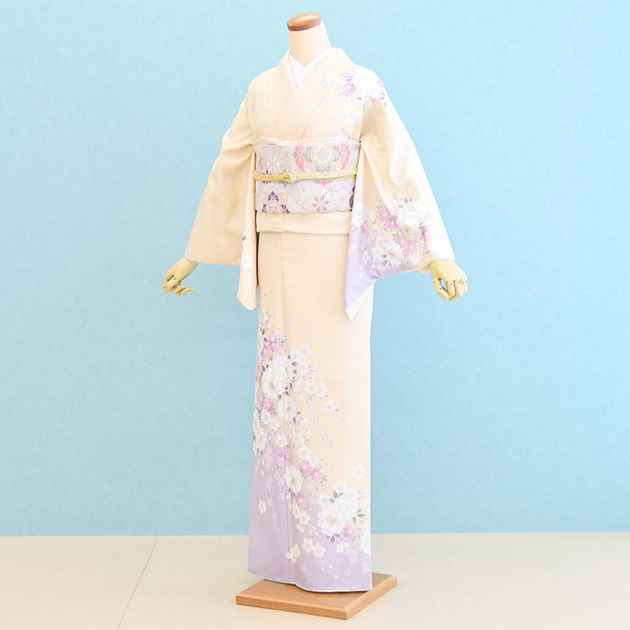 【レンタル】訪問着 レンタル フルセット【HM0043】【クリーム/花】着物 レンタル 訪問着/結婚式/結納/入学式/卒業式/入園式/卒園式/お宮参り/七五三/母/ママ|東京レンタルいしょう 店