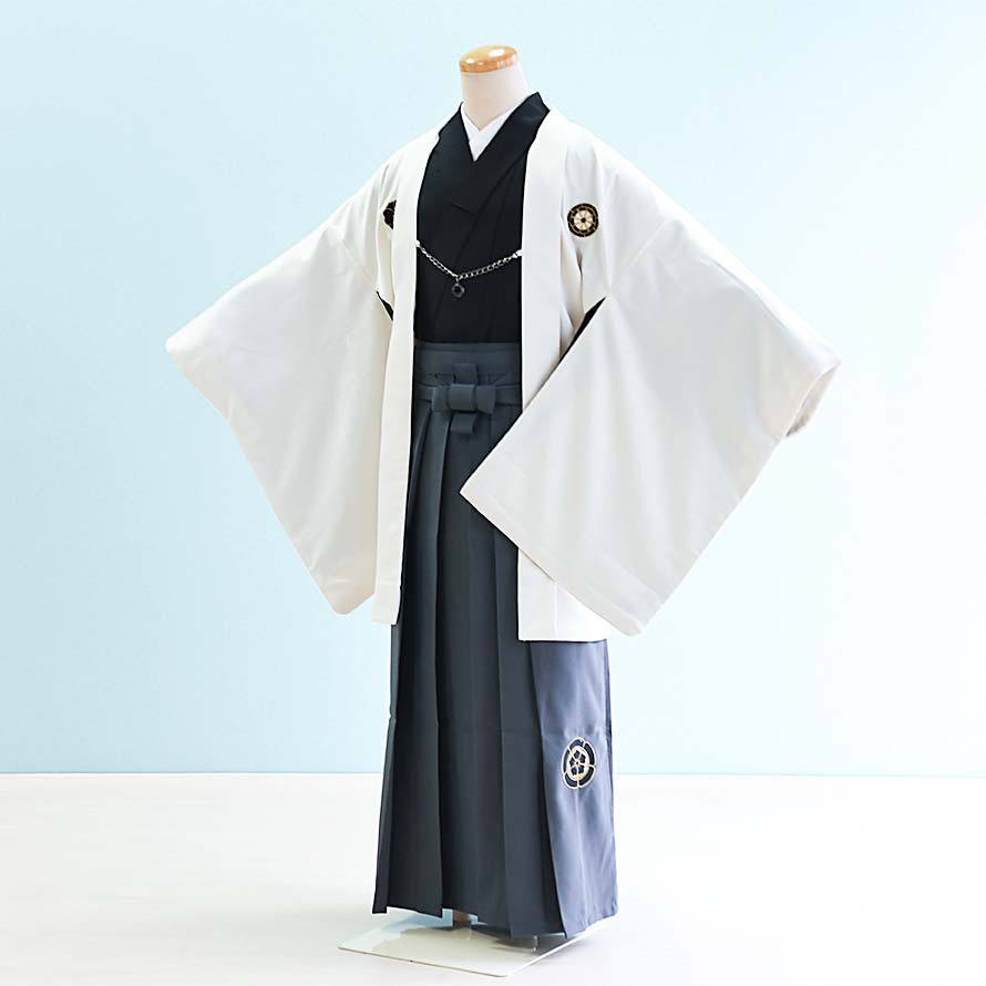 【レンタル】小学生 袴 レンタル 男の子【JB0018】【白|グレー/紋】【kukka boy】【12歳~13歳】卒業式/ジュニア袴/紋付袴/羽織袴/十三参り|東京レンタルいしょう 店