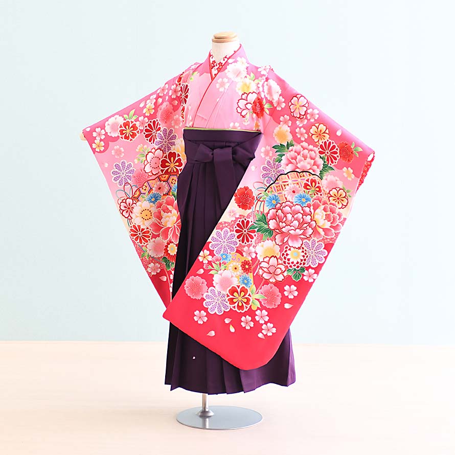 【レンタル】卒園式　袴　レンタル　女の子【7H0054】【濃いピンク/花｜紫/刺繍・桜】【6～7歳】七五三 袴 レンタル 女の子/女児袴