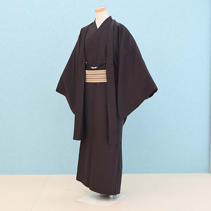 【レンタル】男性用 着物 レンタル アンサンブル セット【AS0018】【こげ茶/M】男物/メンズ着物