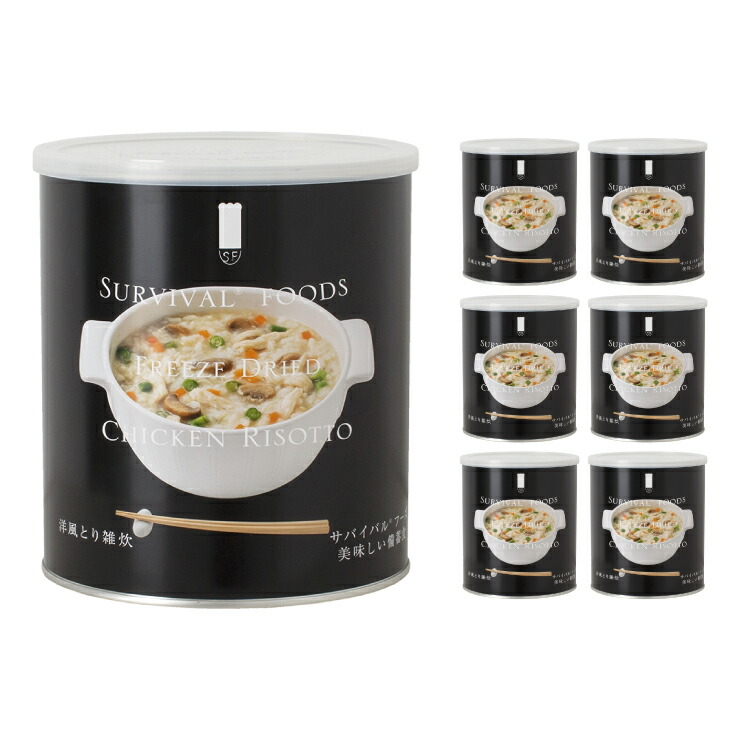 中古 25年保存サバイバルフーズ 大缶 バラエティセット6缶詰合 クラッカーx2 チキンシチューx1 野菜シチューx1 とり雑炊x1 えび雑炊x1 