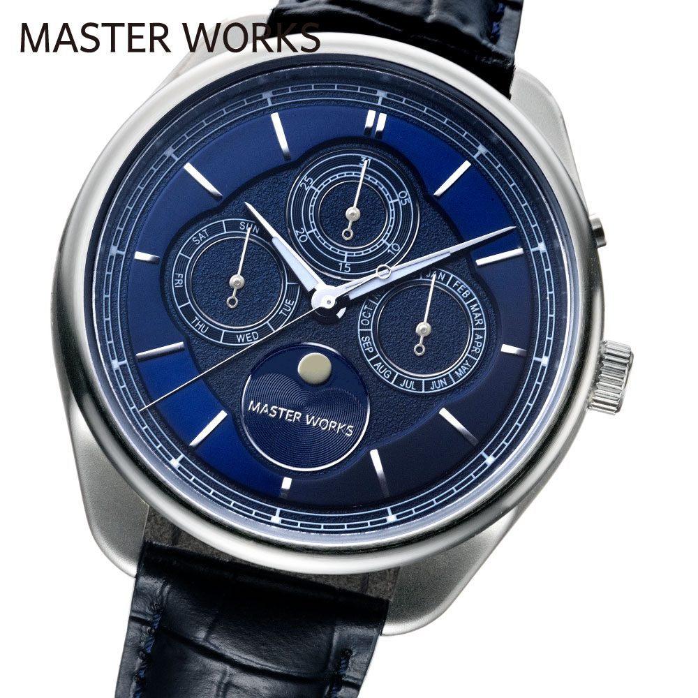 マスターワークス 腕時計 メンズ MASTER WORKS Quattro 004 MW21SN-ACNVG8 クォーツ アナログ ムーンフェイズ フルカレンダー 40mm レザーベルト 革ベルト マスターワークス クアトロ 004 メンズウォッチ 日本製｜東京ウォッチスタイル