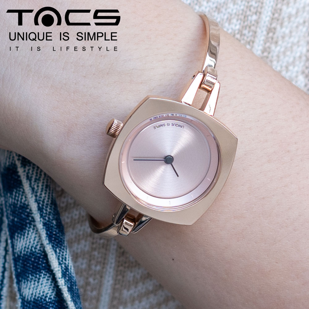 タックス 腕時計 バングル TACS TURN TABEL TS2202B タックス ターンテーブル ジュエリーウォッチ ブレスレットウォッチ 27mm スクエア型 四角 小ぶり 華奢 3ｍｍ 細いベルト ファッションウォッチ ローズゴールド アクセサリー ギフト 女性｜東京ウォッチスタイル