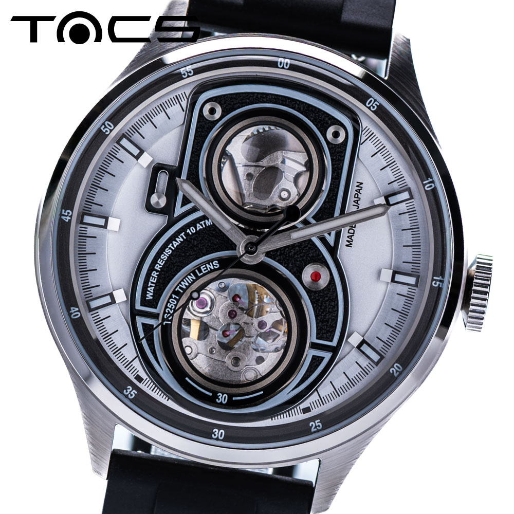 タックス 腕時計 TACS TWIN LENS Lite Lumiere Blanc TS2501A 自動巻き 機械式 オートマチック オートマティック ツインレンズ シースルーバック ラバーベルト 42mm タックス 腕時計 日本製