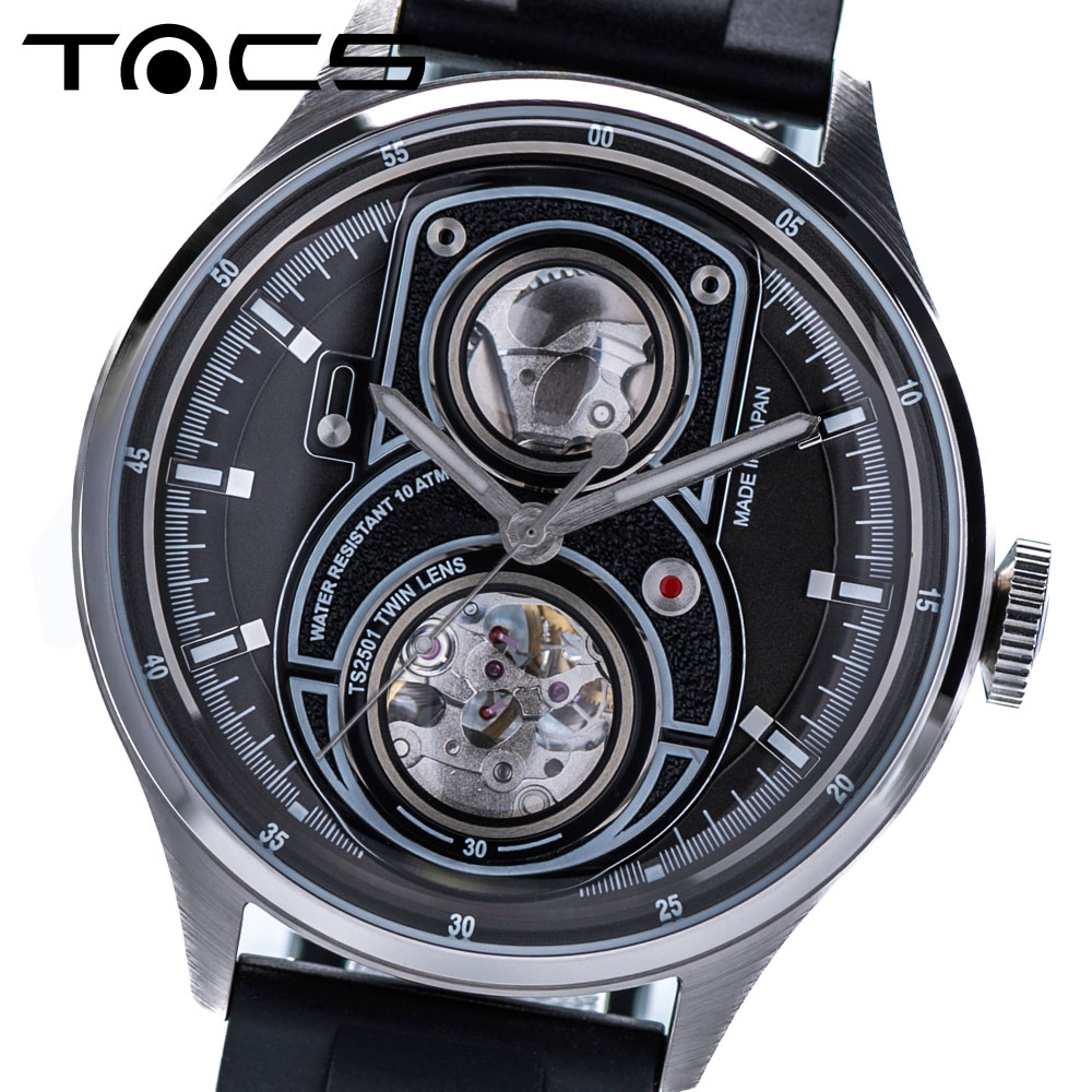 タックス 腕時計 TACS TWIN LENS Lite Obscura Slate TS2501B 自動巻き 機械式 オートマチック オートマティック ツインレンズ シースルーバック ラバーベルト 42mm タックス 腕時計 日本製