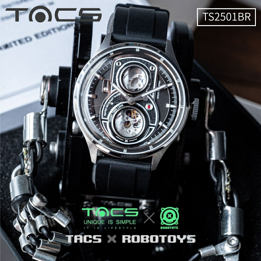 タックス 腕時計 自動巻き メンズ TACS Robotoys TWIN LENS Lite Obscura Slate TS2501BR タックス ロボトイズ 自動巻き オートマチック 機械式 カメラレンズ 人型 ロボット ウォッチスタンド 腕時計 スタンド ウォッチディスプレイ｜東京ウォッチスタイル