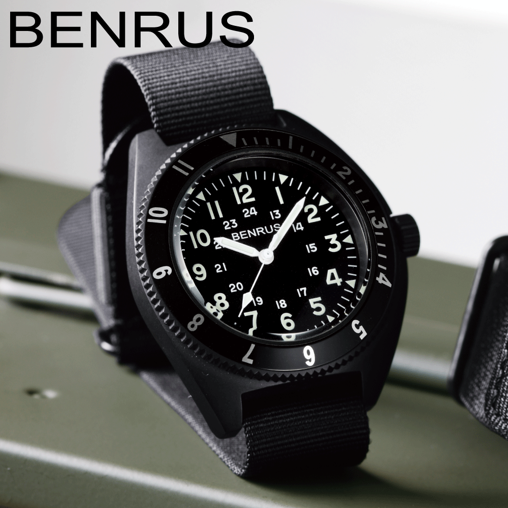 ベンラス 時計 ミリタリーウォッチ 腕時計 メンズ BENRUS TYPE-II BLACK COMBAT BLACK ミリタリーウォッチ 軍用時計 42mm ナイロンベルト カジュアルウォッチ 防水 3針 クォーツ アウトドア サバゲー ミリタリ アメリカ軍 蓄光 かっこいい メンズウォッチ ブラック 黒｜東京ウォッチスタイル 25,696円