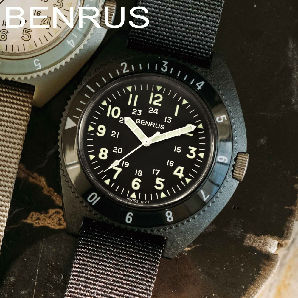 ベンラス 腕時計 ミリタリーウォッチ 腕時計 BENRUS TYPE-III BLACK ミリタリーウォッチ メンズ 軍用時計 42mm ストラップ カジュアルウォッチ クォーツ アウトドア サバゲー ミリタリ アメリカ軍 蓄光 かっこいい メンズウォッチ ナイロンベルト ブラック 黒