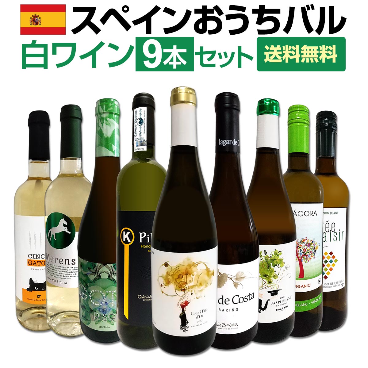 おうちタパスにピッタリ!スペイン各地の白飲み比べ!おうちバル白ワイン9本セット!