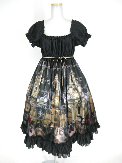 中古 Atelier Pierrot Evening Evening Partyベビードール アトリエピエロ 猫柄 古着 ワンピース ドレス B 1911 Tokyo Alice 店
