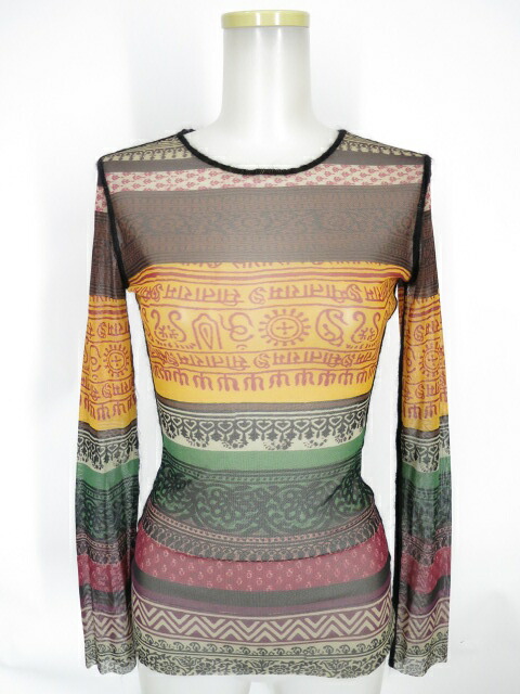 【中古】 Jean Paul GAULTIER FEMME / エスニックボーダー柄パワーネット長袖カットソー ジャンポールゴルチエ フェム レディース B67104_2503