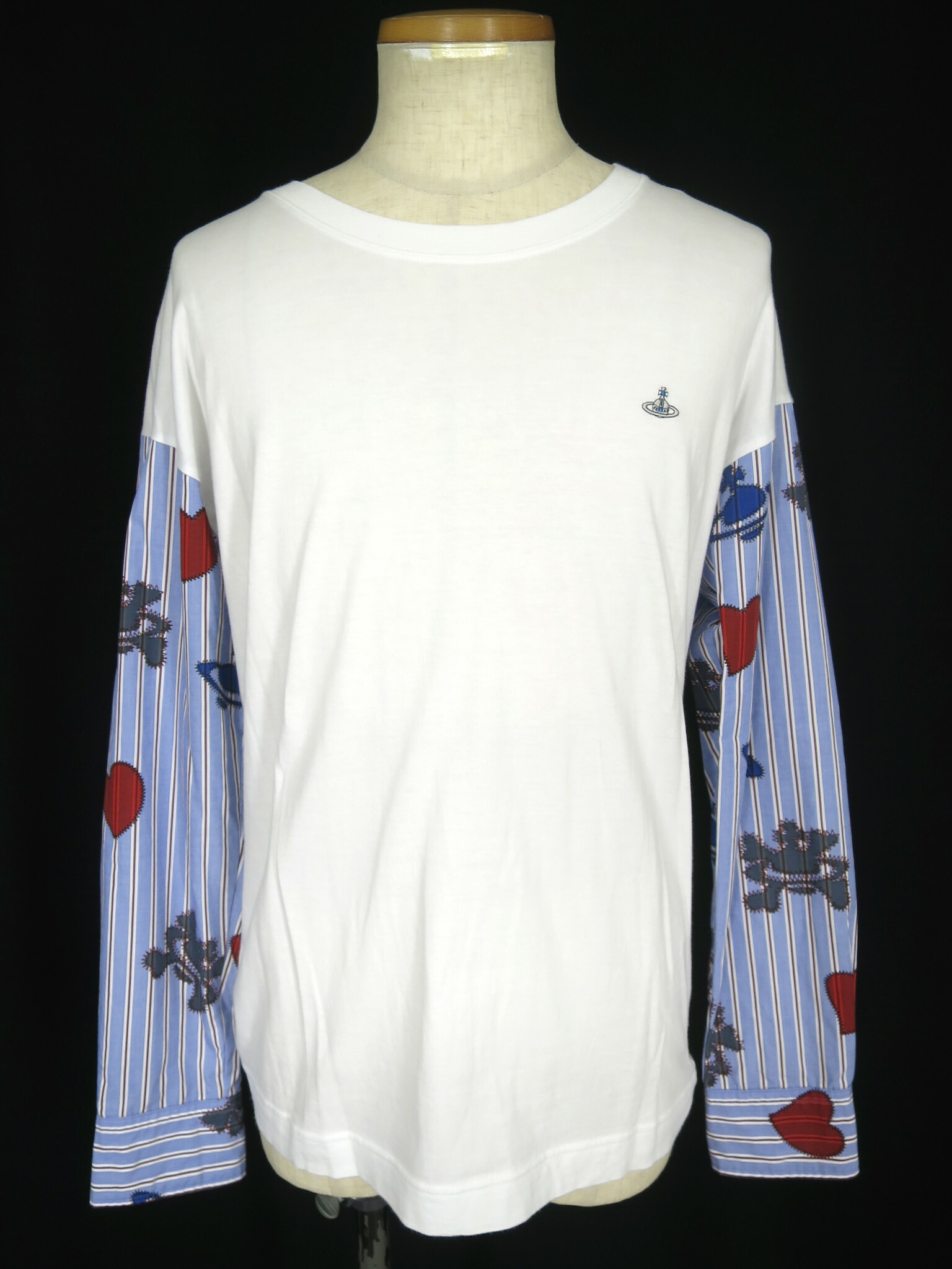 【中古】 Vivienne Westwood MAN / プルオーバー ミックストップ シャツ ヴィヴィアンウエストウッド・マン ストライプ袖切替 長袖 カットソー B73309_2602