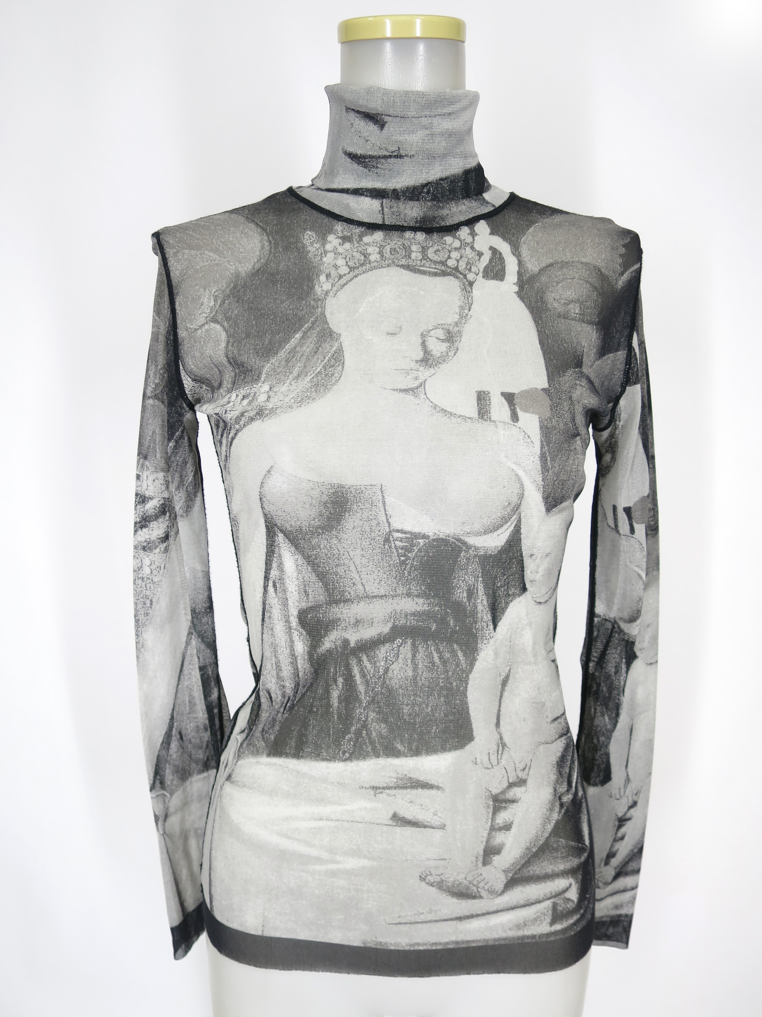 【中古】 Jean Paul GAULTIER FEMME / 授乳の聖母 マリア 絵画柄 パワーネットタートルネック長袖カットソー ジャンポールゴルチエ フェム レディース B73670_2603