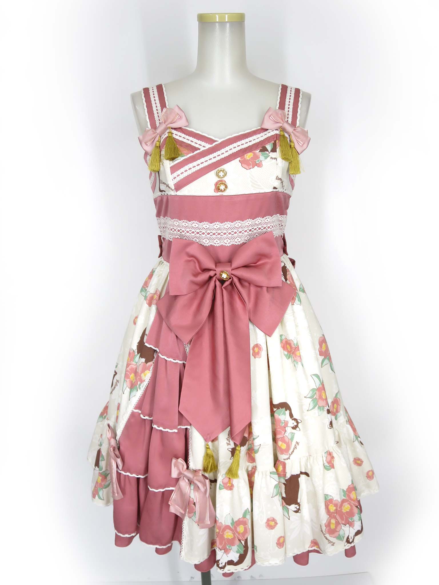 【中古】 Metamorphose / 椿爛漫～ねこのかくれんぼ～ フリルジャンパースカート & リボンクリップ & オーバーニーソックス セット メタモルフォーゼタンドゥフィーユ B74073_2604