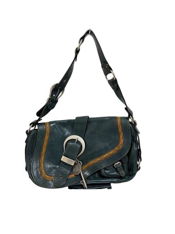 【中古】CHRISTIAN DIOR　クリスチャンディオール　ガウチョ　グリーン　レザー　ショルダーバッグ 【LVU25011530】｜PATCHWORK TREASURE