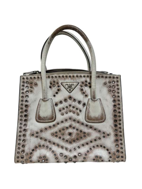 【中古】PRADA　プラダ　ビジュー　パンチングレザー　ホワイト　ハンドバッグ 【LVU25011742】｜PATCHWORK TREASURE 59,880円