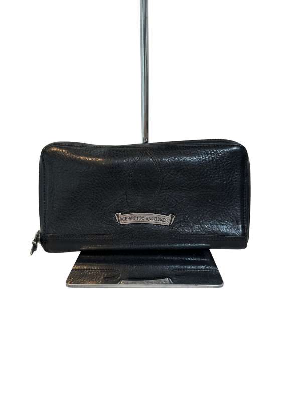 【中古】CHROMEHEARTS クロムハーツ ダブルフレアニー ラウンドジップ なめし革 ロングウォレット  長札入れ (REC F ZIP)  黒いこと 黒 【CN00016】