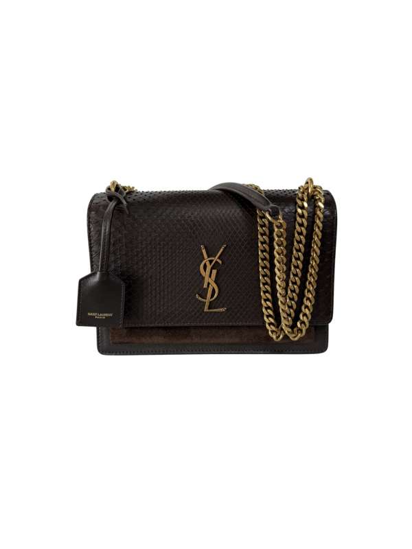 【中古】YVES SAINT LAURENT イヴサンローラン 型押しなめし革 赤銅色 ショルダーバッグ 【LVU25011504】