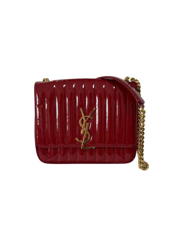 【中古】YVES SAINT LAURENT イヴサンローラン パテントレザー レッド G金具 チェーンショルダー 【LVU25011485】|PATCHWORK TREASURE