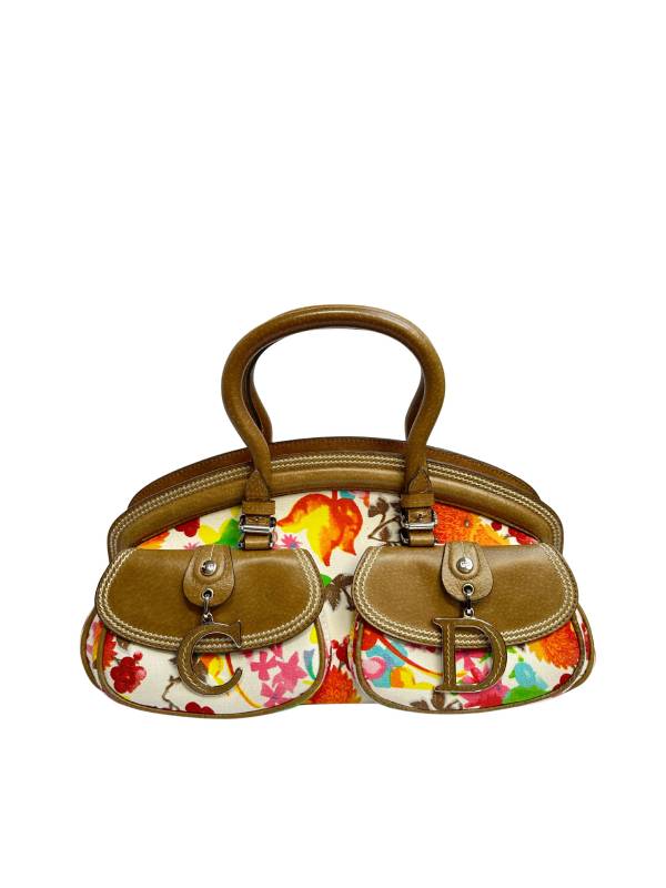【中古】CHRISTIAN DIOR ディオール マルチ色つや 御花 ハンドバック  【LVU25011019】