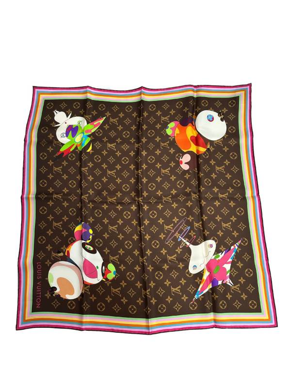 【中古】LOUIS VUITTON ルイヴィトン モノグラムマルチ ジャイアントパンダ カレ70 百貨店滑っこい 赤銅色 地絹えり巻き 村上隆 M96274 新品未当て嵌める 【B08735】