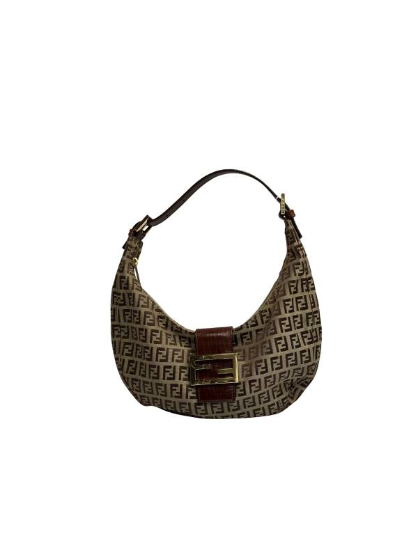 【中古】FENDI　フェンディ　ズッキーノ　ナイロンジャガード&times;レザー　ブラウン　ショルダーバッグ 【B08852】｜PATCHWORK TREASURE