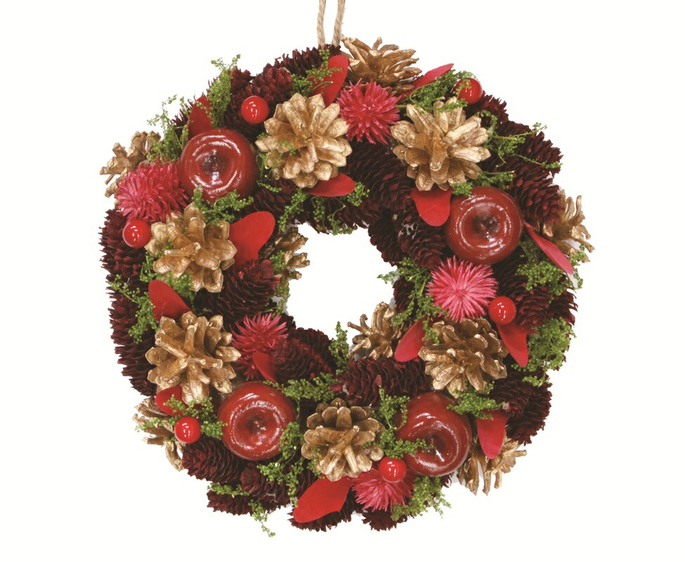 楽天市場】クリスマスリース CMナチュラルハートリースM レッド