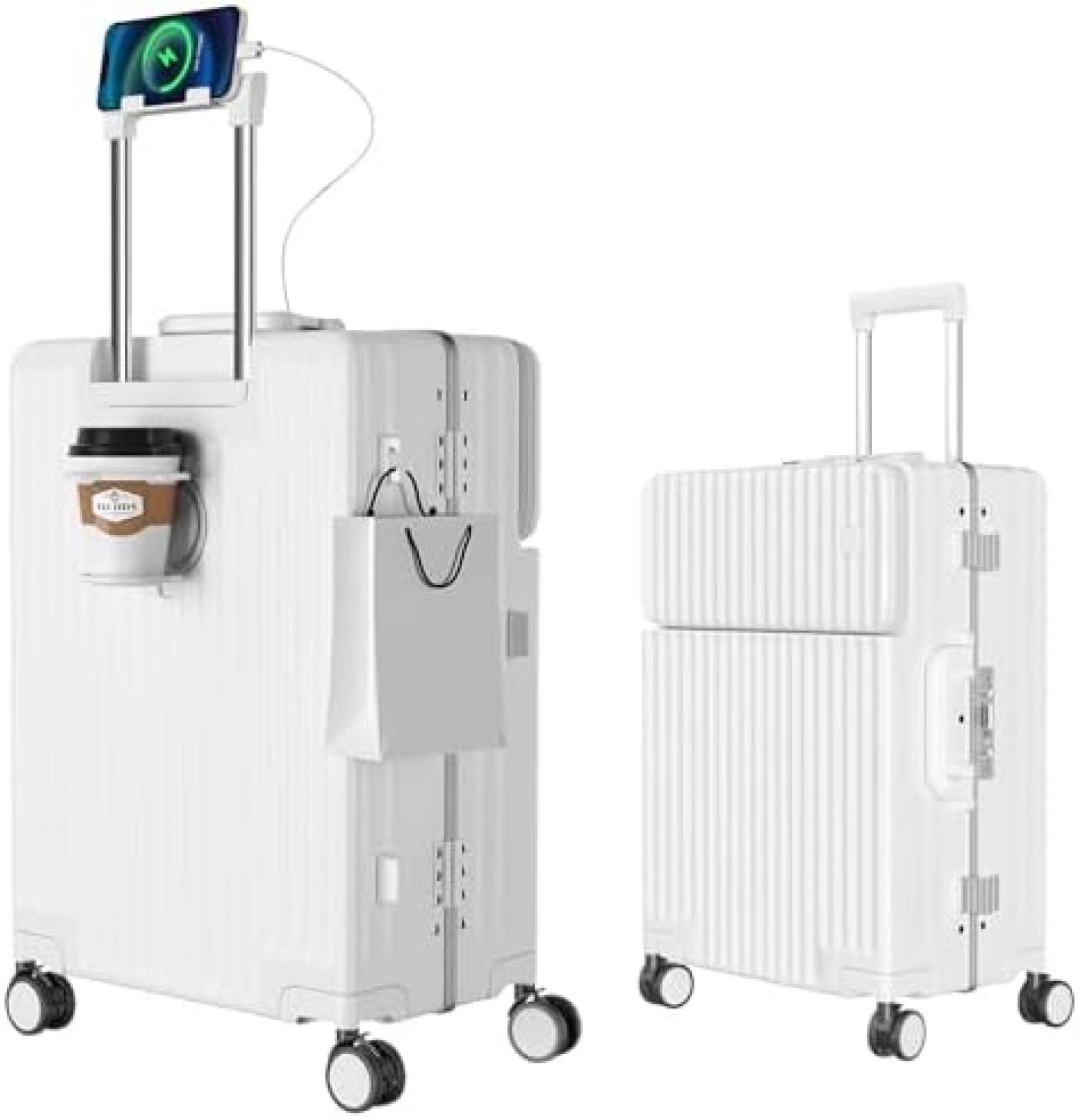 スーツケース 多機能フロントオープン キャリーケース ストッパー付き 機内持ち込み キャリーバッグ 携帯スタンド USBポート付き カップホルダー付き 隠しフック機能 超軽量 耐衝撃 静音 360度回|東京ECストア