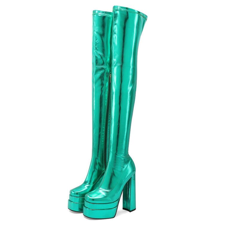 レディースブーツ ニーハイブーツ エナメル 14.5多情多感 超ハイヒール 光輝 ロング丈  秋冬 年月  サイハイブーツ 気が大きい大きさ たわい無い大きさ  ピン踵 スーパーロングブーツ  社交ダンス 一こま