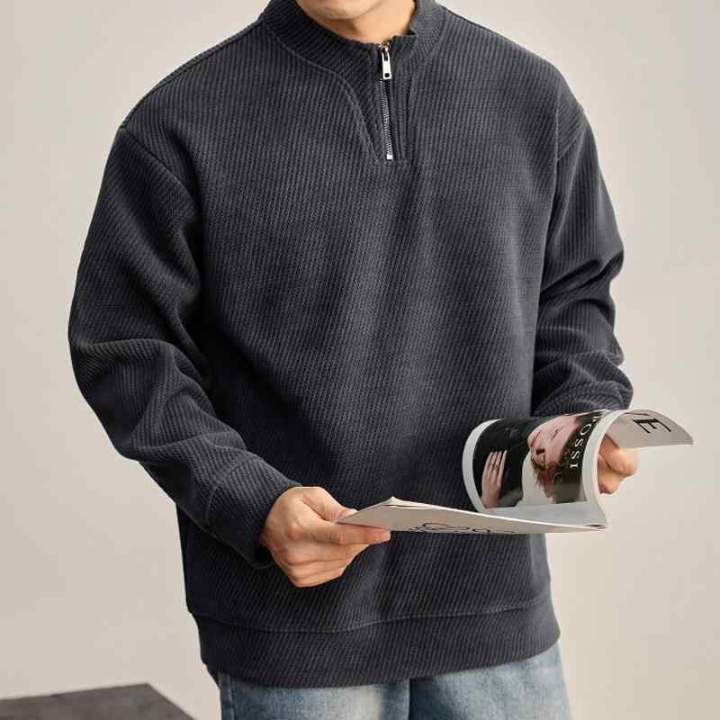 ファッション 服 男性用 シンプル かっこいい 大人 春コーデ ハイエンド レトロ ハイエンド ハーフジップ 長袖 スウェ
