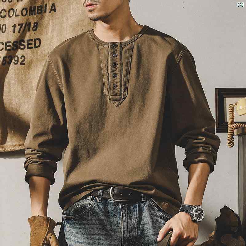 アメリカン レトロ 330 g ヘビーウェイト 長袖 Tシャツ 秋 コットン アミ カーキ タフ ヘン