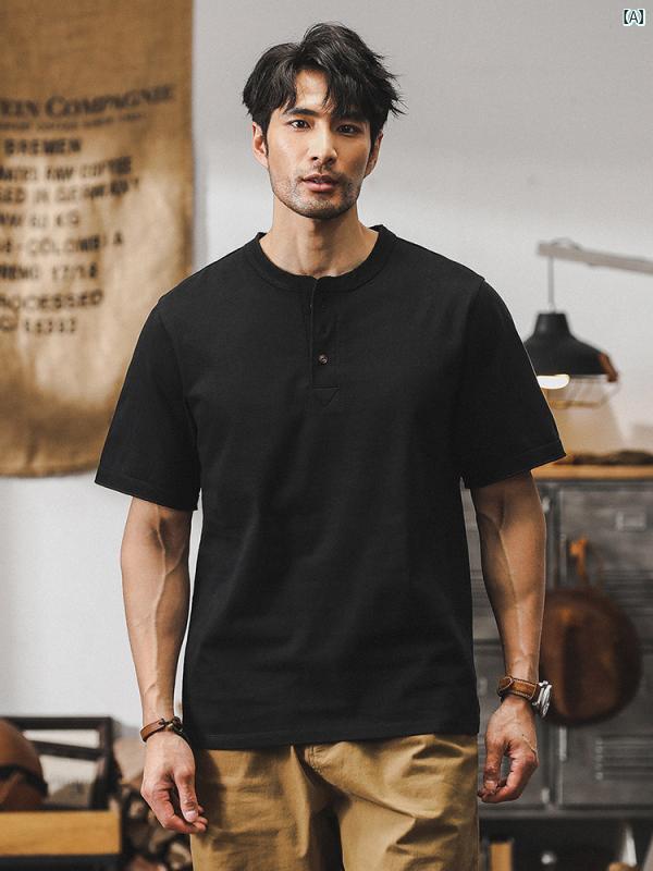 アメリカン レトロ ヘビーウェイト Tシャツ メンズ 半袖 夏 カジュアル タフ ヘンリー シャ
