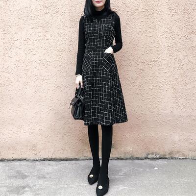 トップス タートルネック カットソー ジャンパースカート サロペットスカート 長袖 ひざ丈 レディース 大きいサイ